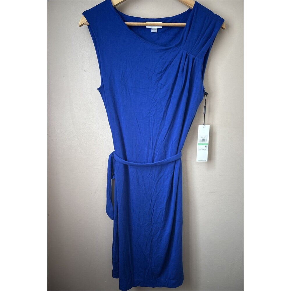 Calvin Klein Royal Blue Draped Boat Neck Sheath Dress 8 NWT